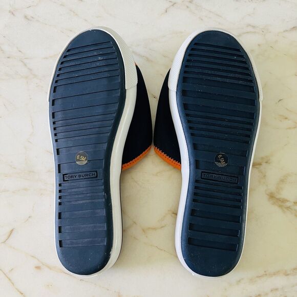 TORY BURCH Navy Orange Matte Finished Neoprene Logo "T" Slide Slippers - US 6.5 - Picture 8 of 8